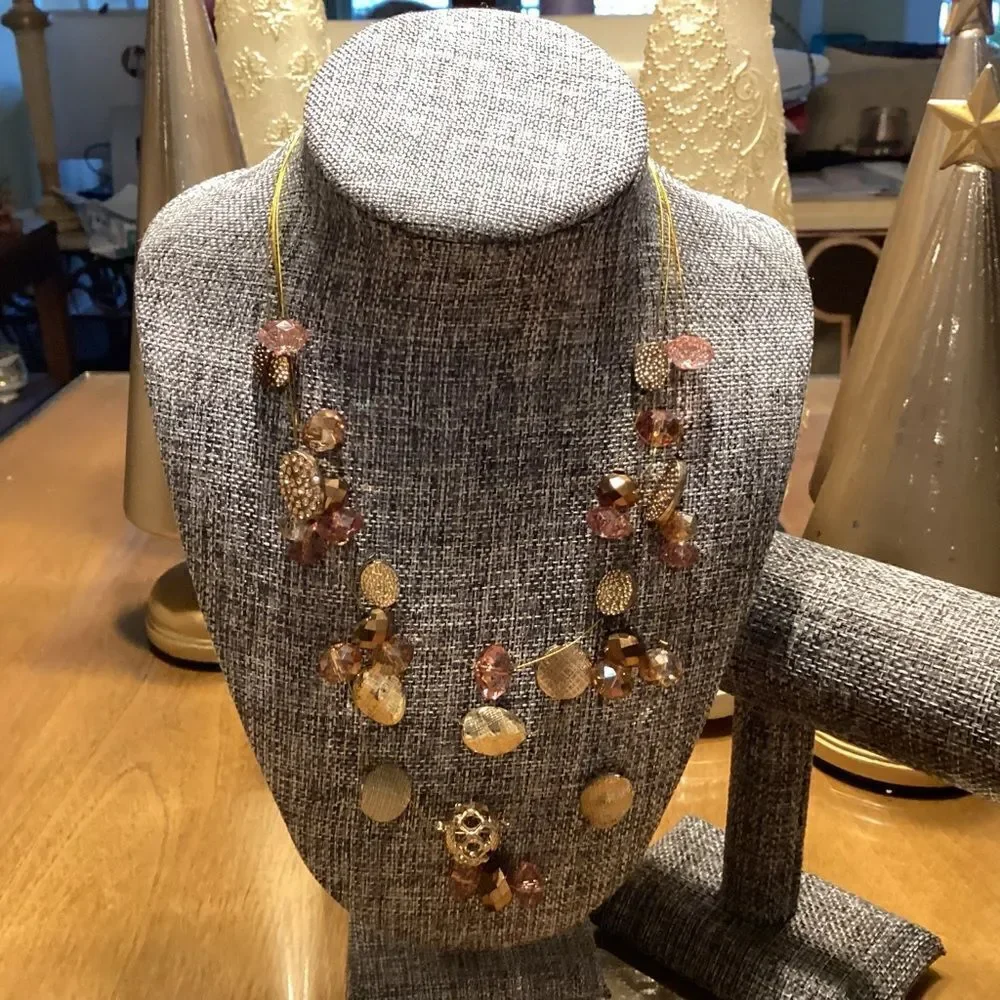 Julea Brand Beautiful Goldtone and Pink Multi Strand Necklace